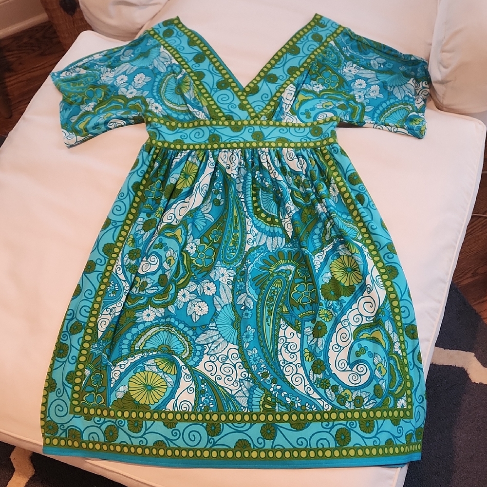 London Times Blue and Green Paisley Kids Dress